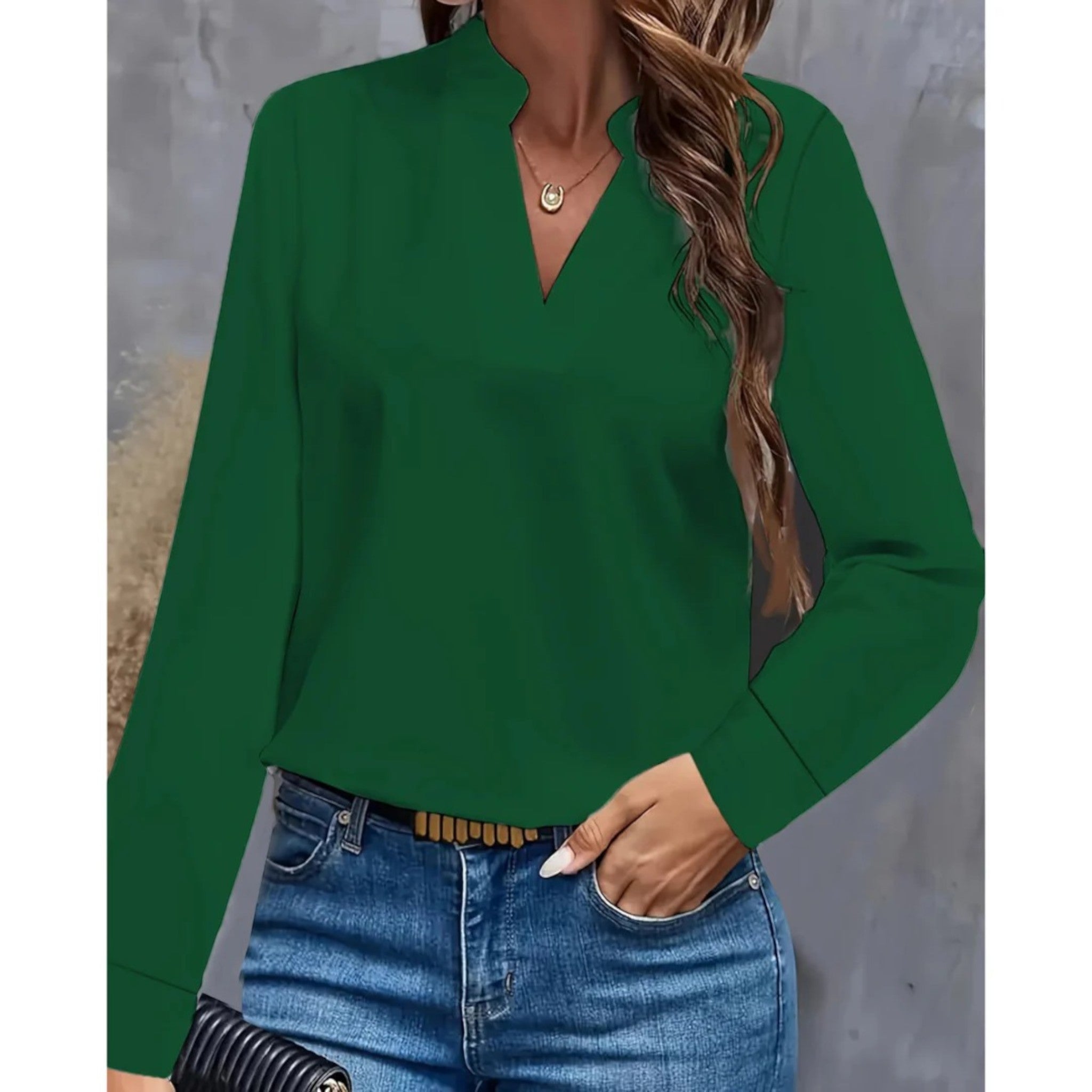 Angela | Casual Blouse Met V-hals | Lange Mouw