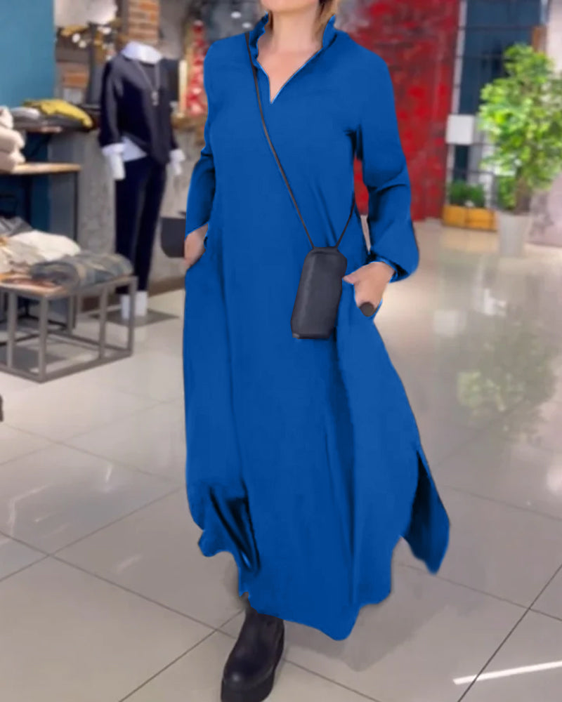 Effen Kleuren Maxi Jurk Met Lange Mouwen