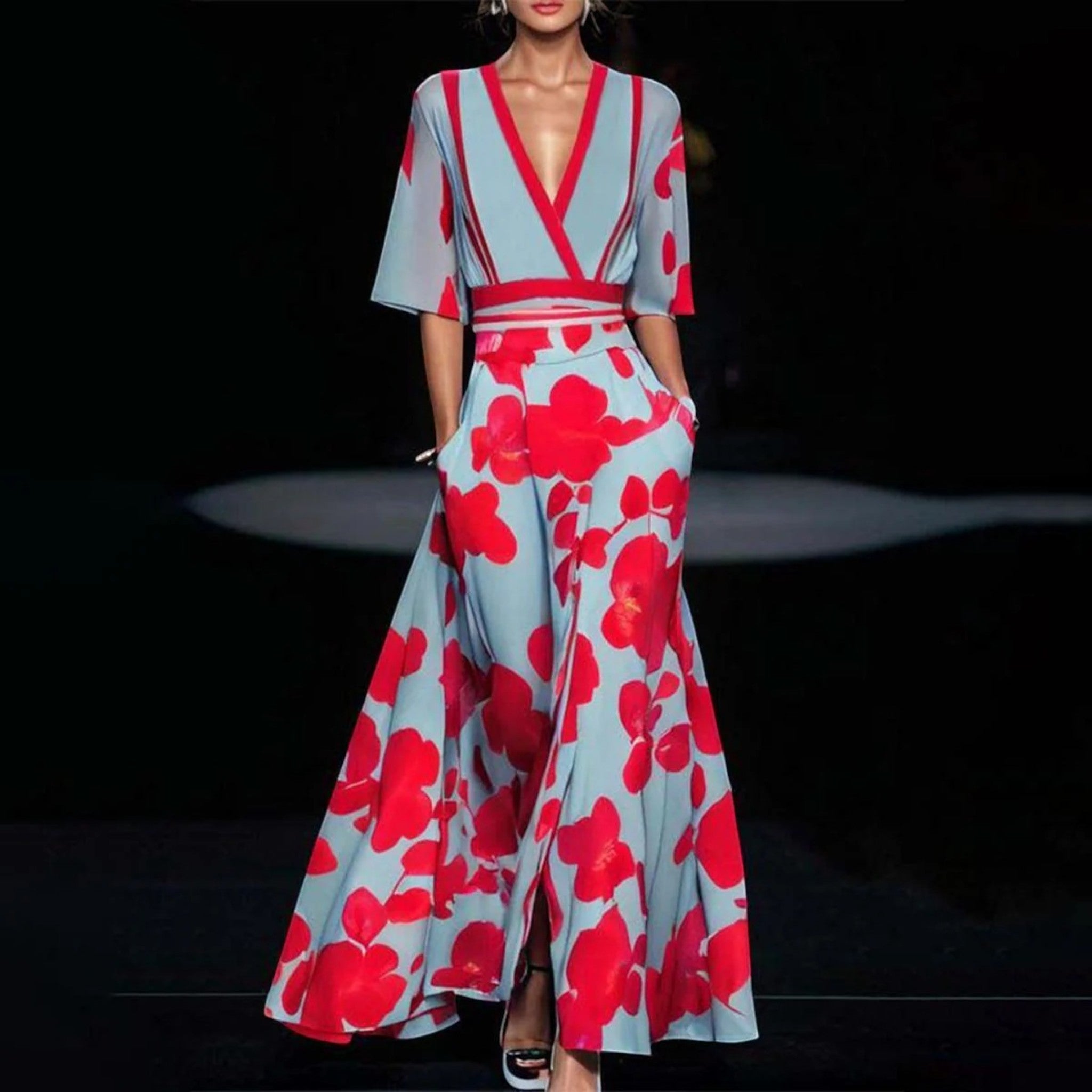 Ayla | Vrouwen Bloemen V-Hals Jurk | Maxi