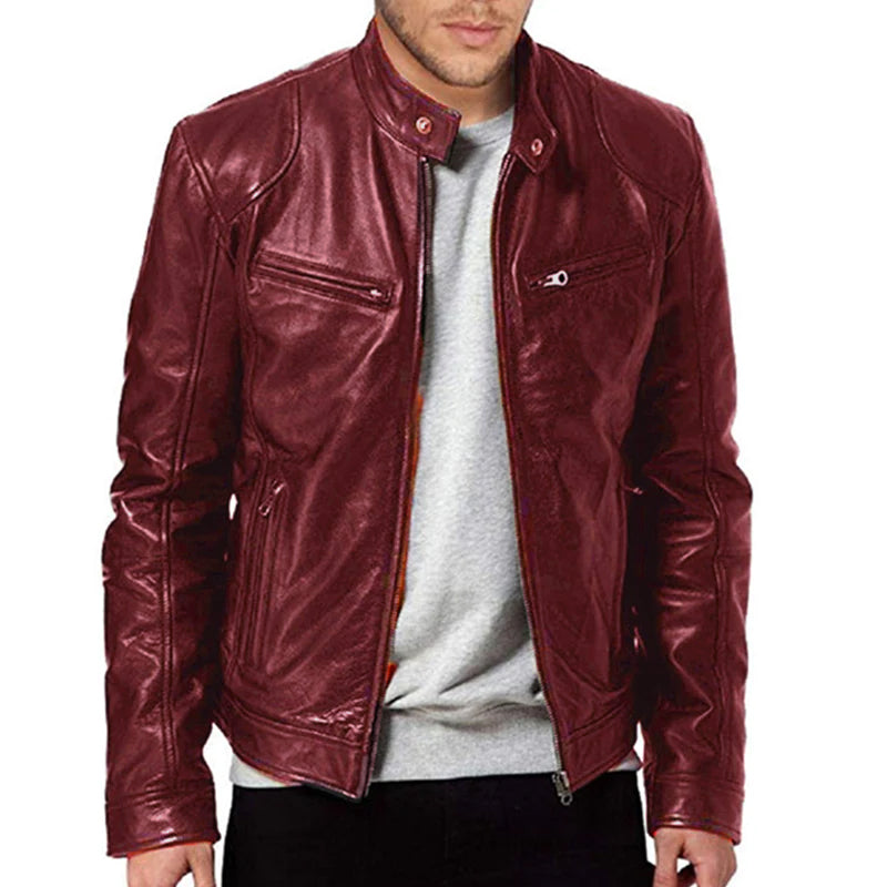 Zwarte Leren Slim Fit Jas Voor Heren - Steve