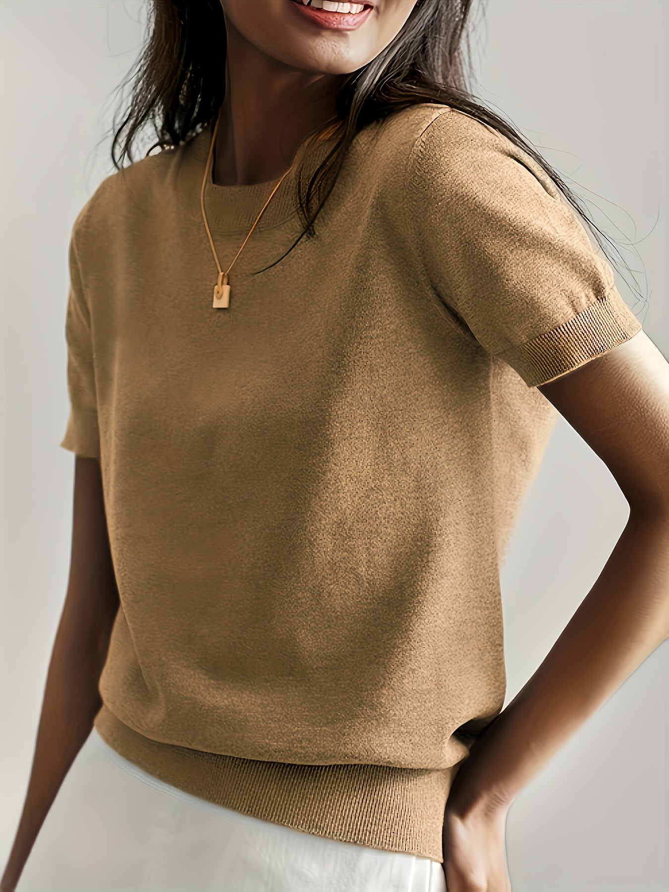 Casual Gebreid Shirt Met Korte Mouwen