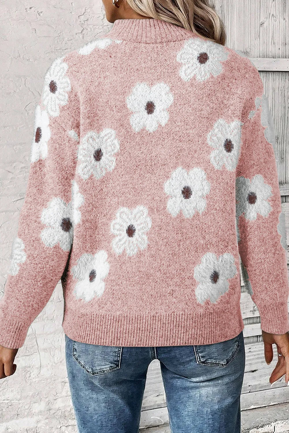 Zachte Sweater Met Halve Rits & Bloemenprint - Anna
