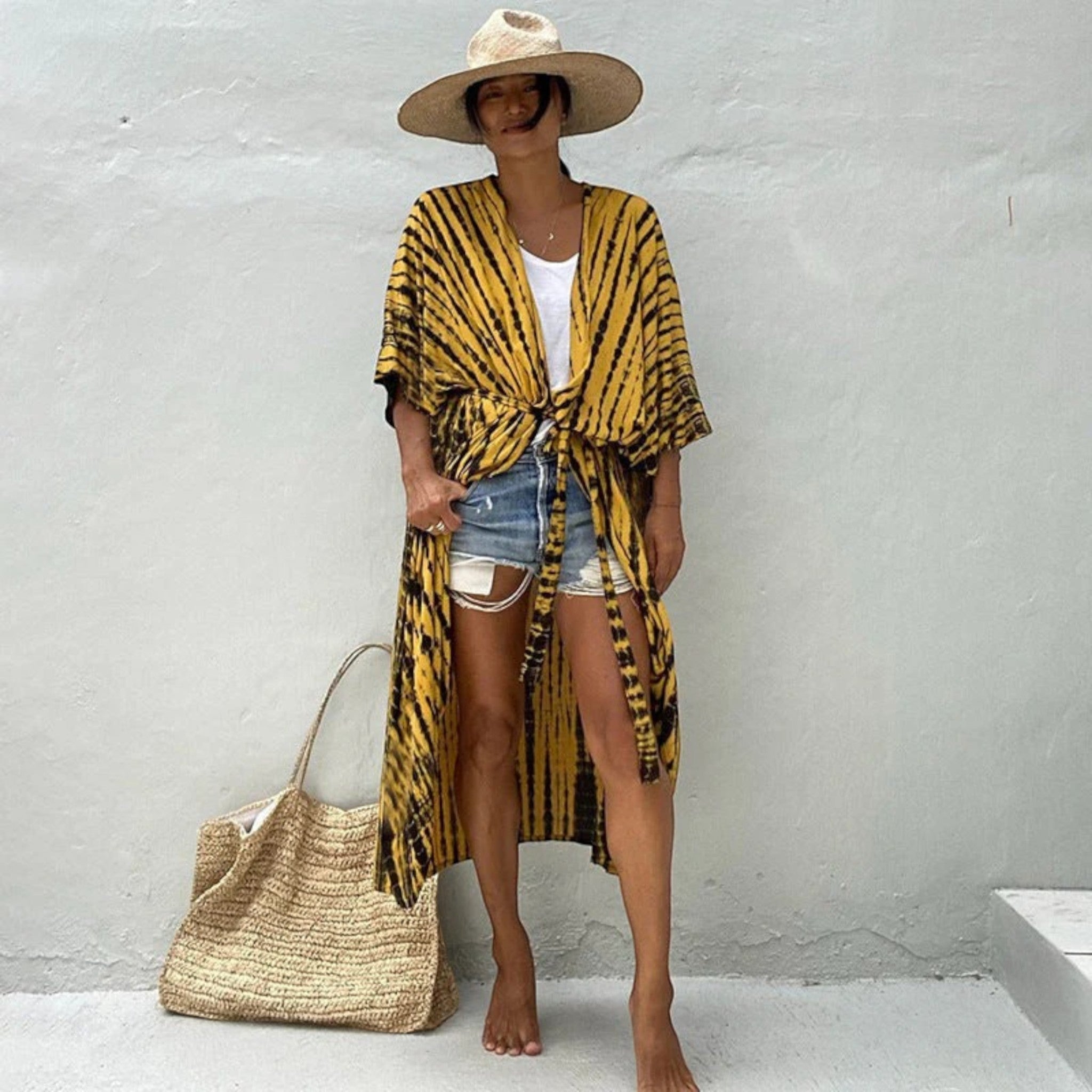 Kimono Strandjurk Met Tie-dye Print