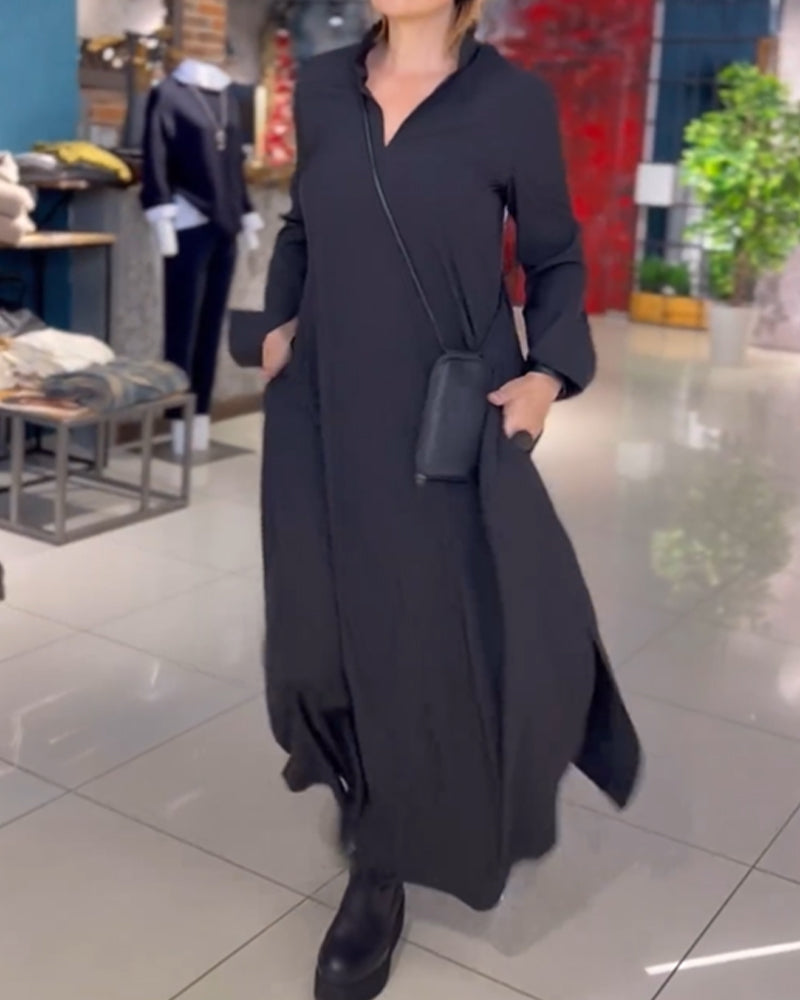 Effen Kleuren Maxi Jurk Met Lange Mouwen