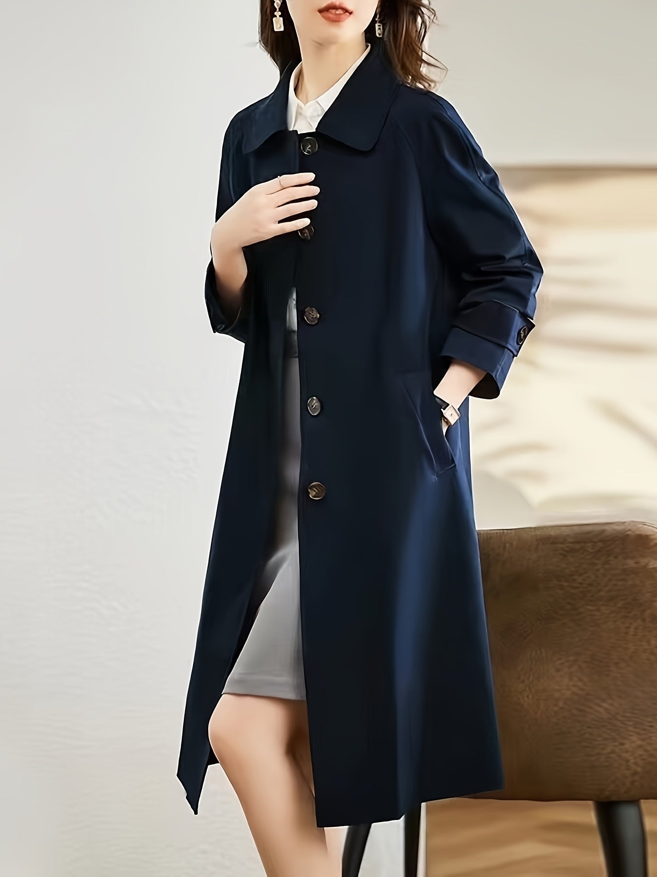 Getailleerde Dames Trenchcoat Blauw