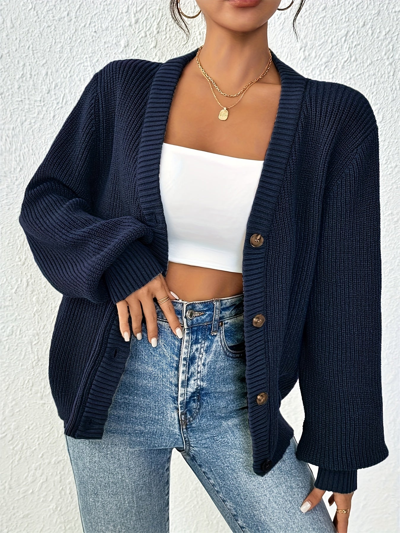 Gebreid Los Cardigan Vest Met Knopen - Verbeek