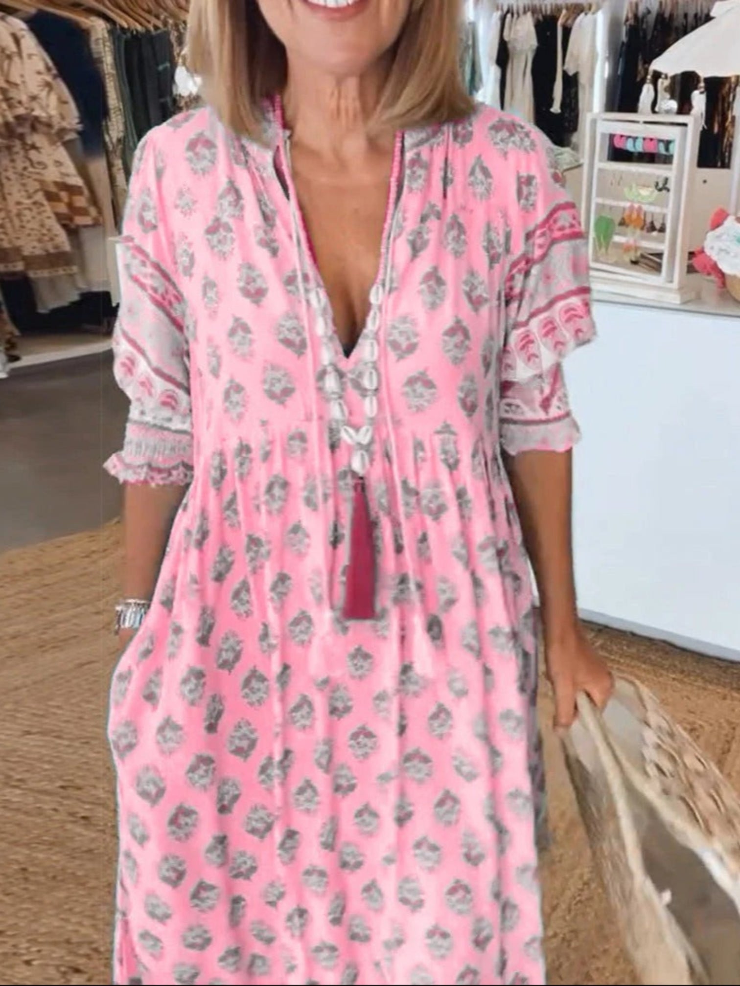 Angela | Zomerse Maxi Strandjurk Met V-hals
