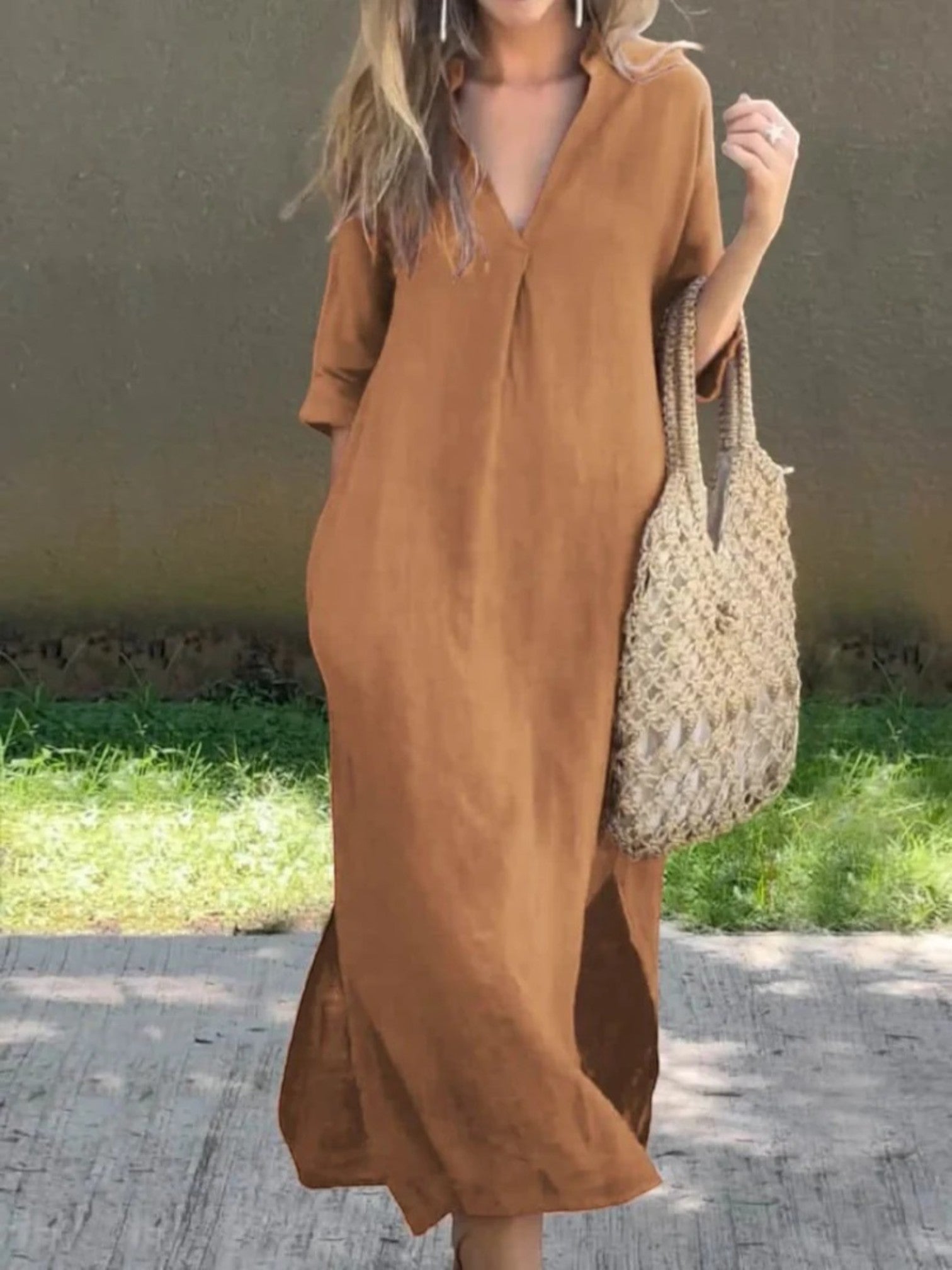 Manon | Losse Zomerjurk Met V-hals | Maxi