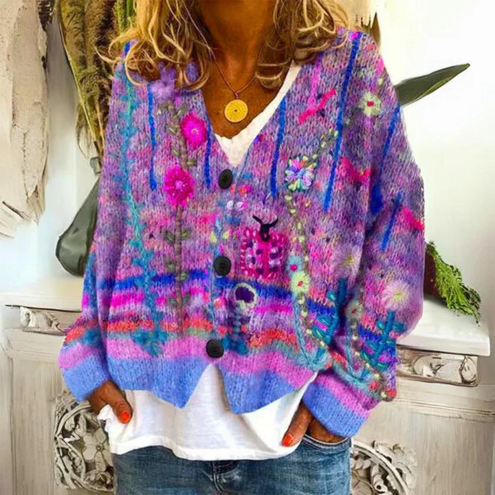 Bloemengebreid Vest Met Knoopsluiting | Winter