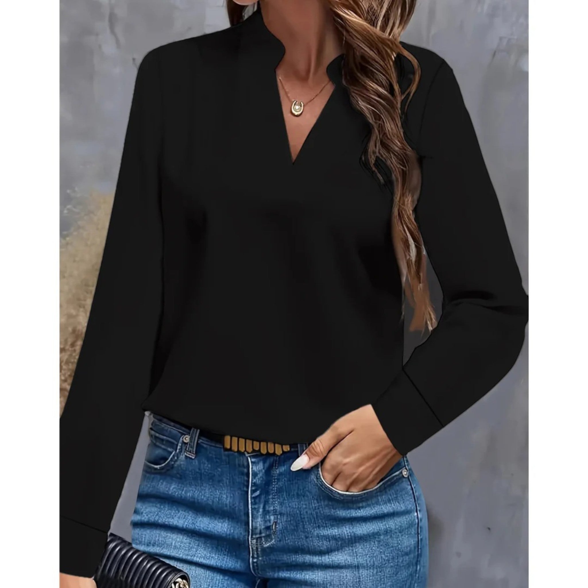 Angela | Casual Blouse Met V-hals | Lange Mouw
