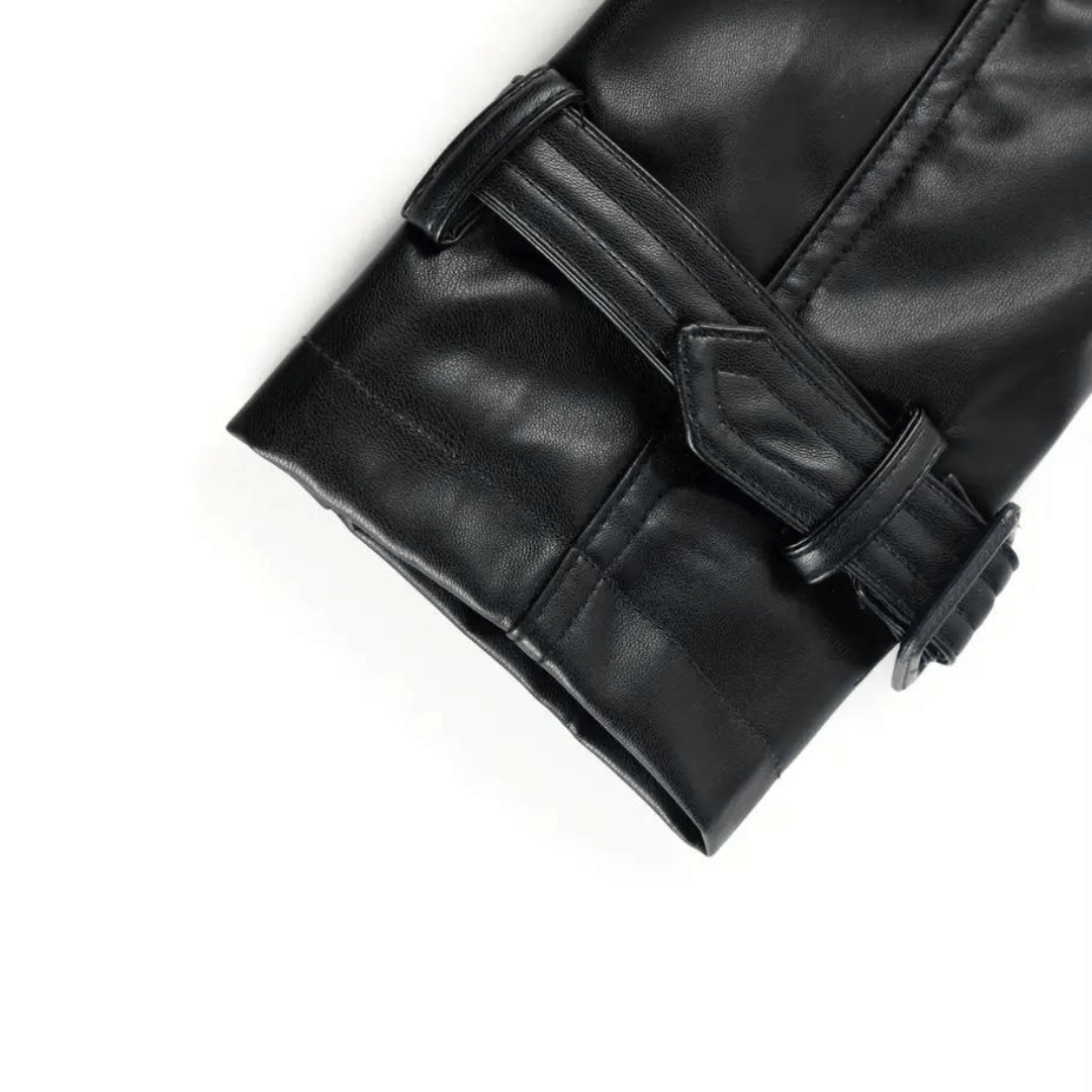 Zwarte Leren trenchcoat Jas Met Riem - Valenta