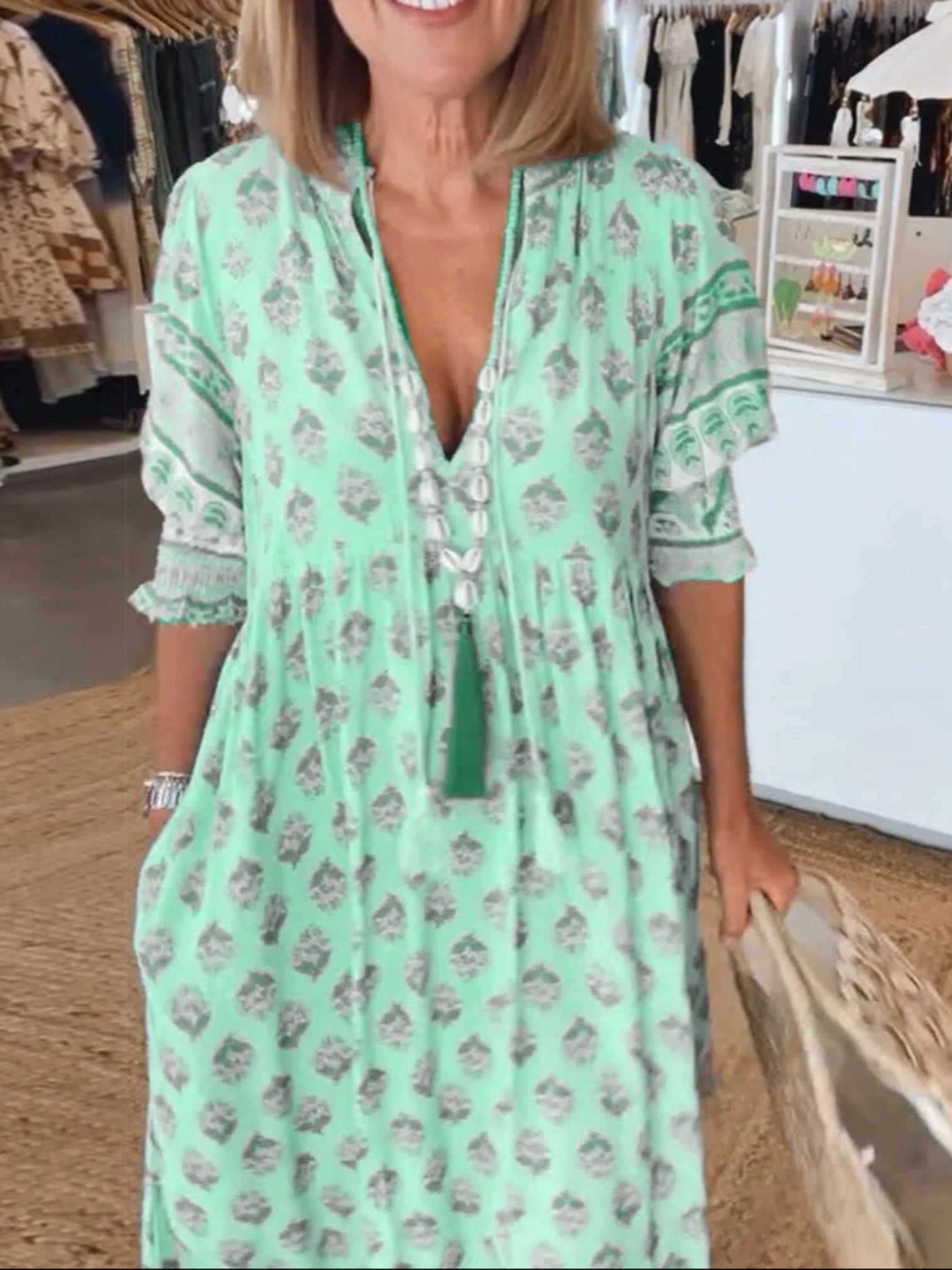 Angela | Zomerse Maxi Strandjurk Met V-hals