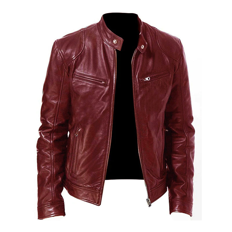Zwarte Leren Slim Fit Jas Voor Heren - Steve