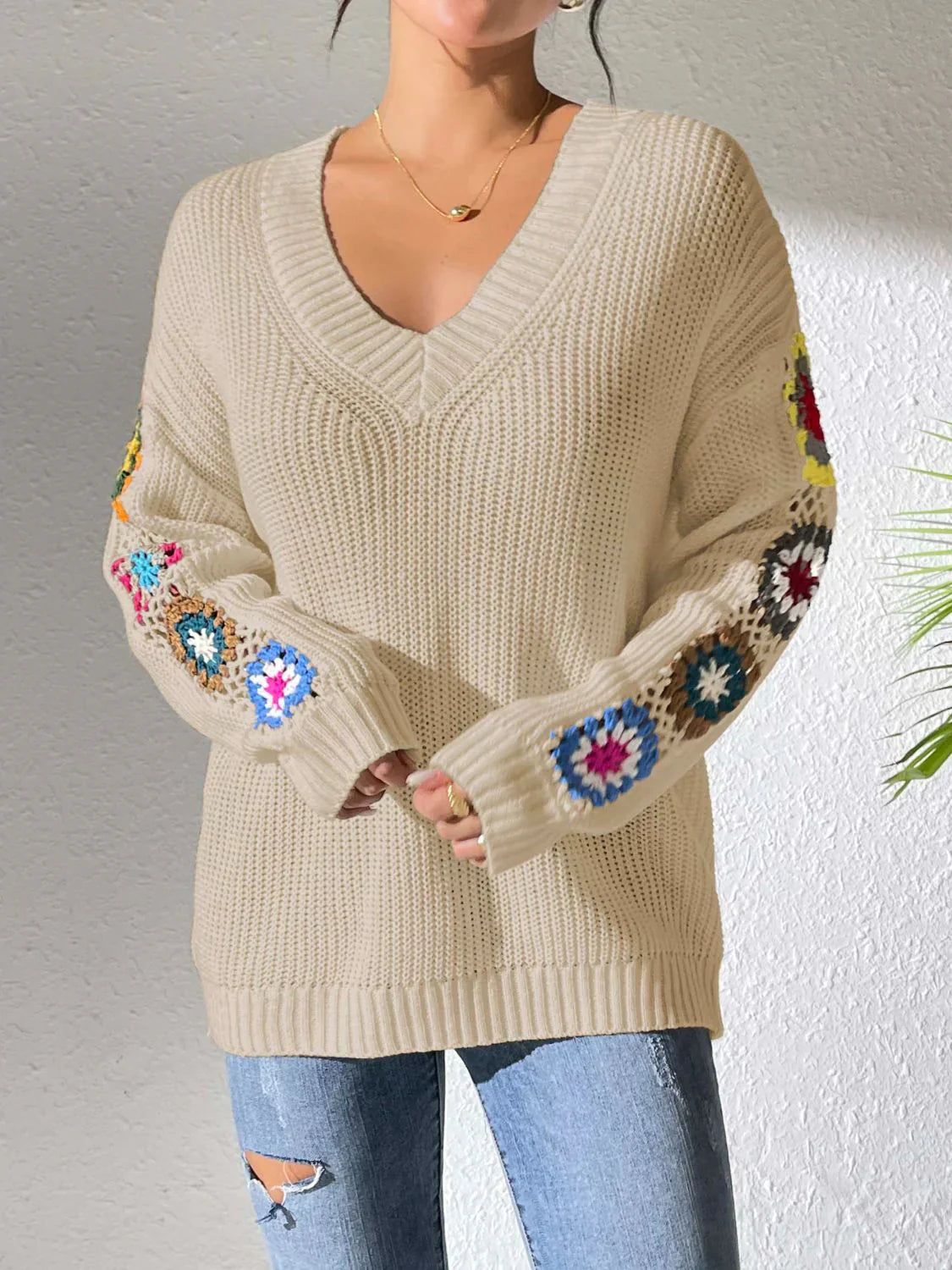 Trendy Gebreide Sweater Met V-hals