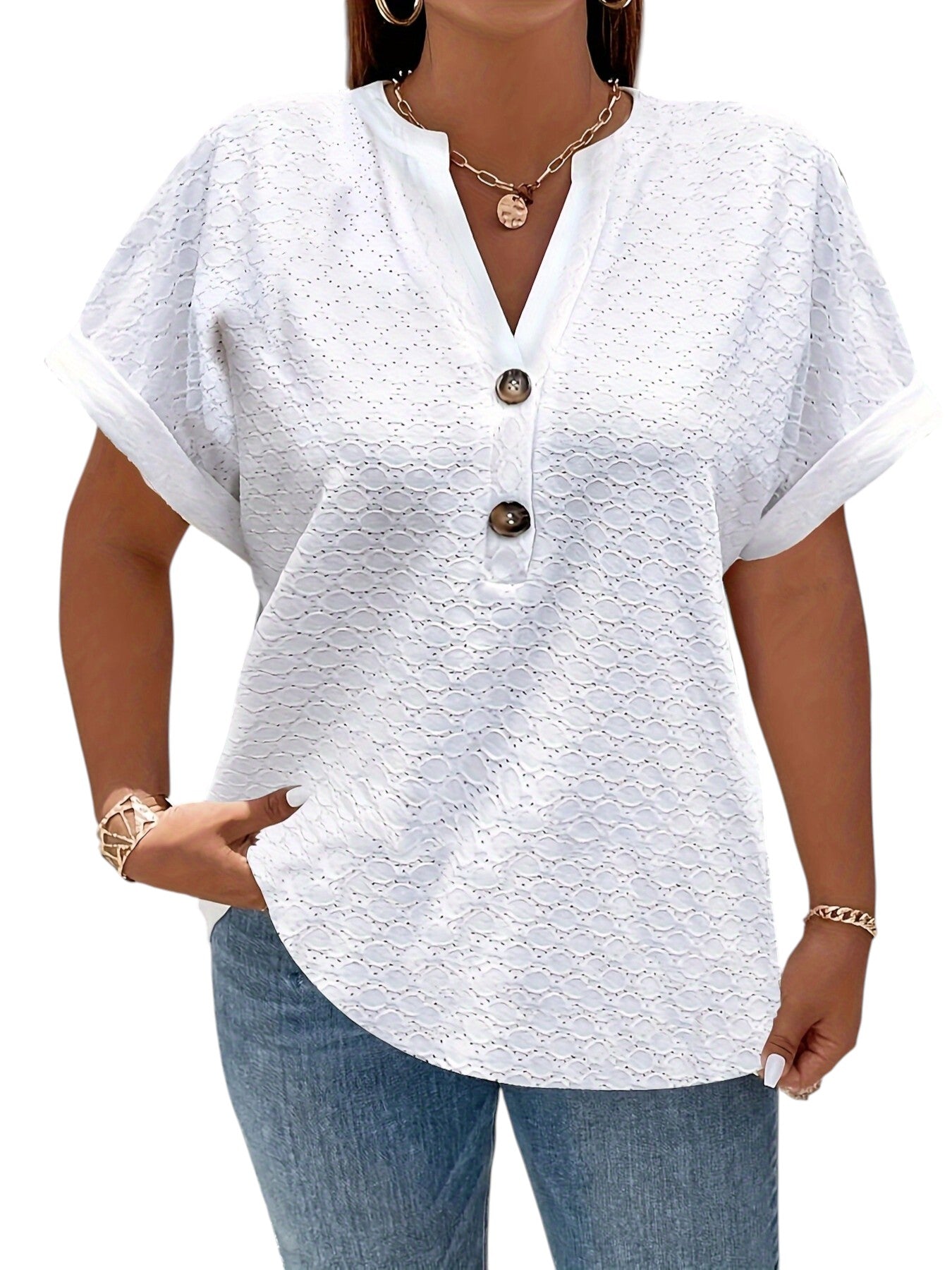 Stijlvol Dames Shirt Met V-hals en Korte Mouwen