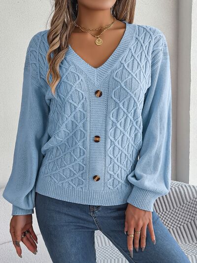 Modieuze Lange Mouwen Cardigan Met V-Hals En Kabelpatroon - Liona