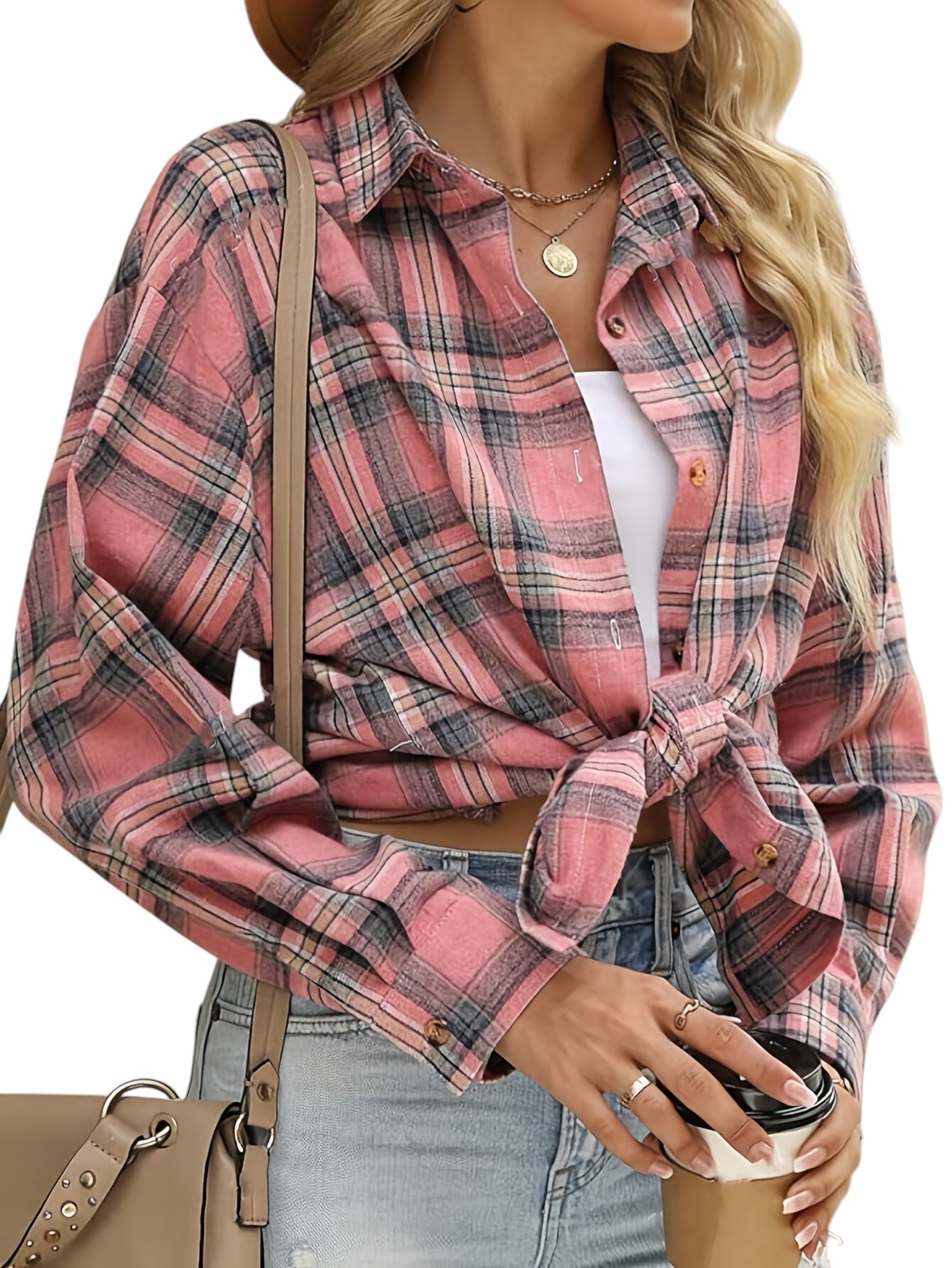 Geruite Dames Blouse Met Lange Mouwen
