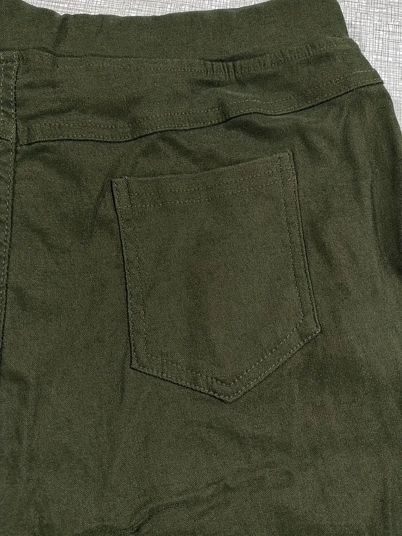 Rekbare Casual Damesbroek – Hoge Taille, Trekkoord & Zakken