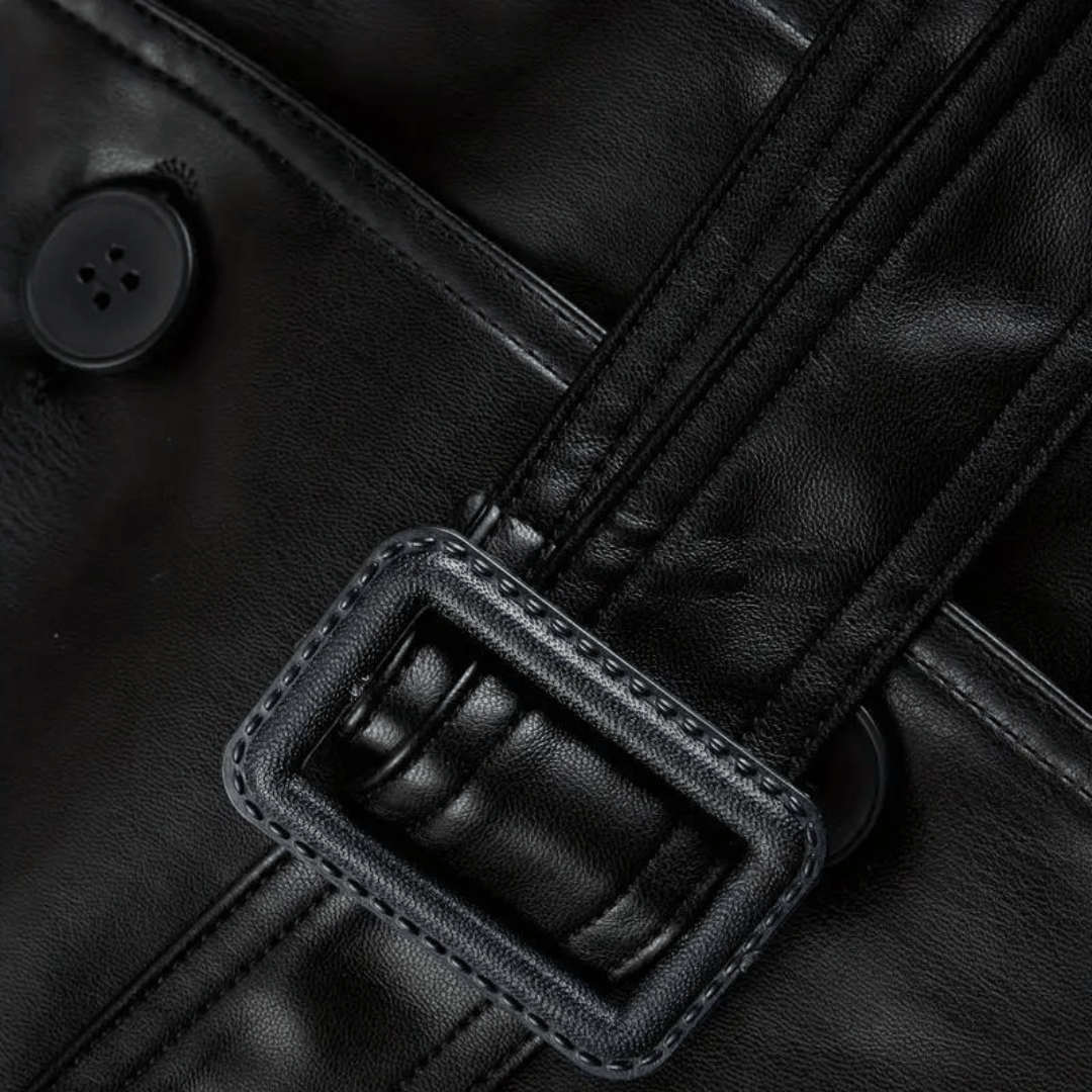 Zwarte Leren trenchcoat Jas Met Riem - Valenta