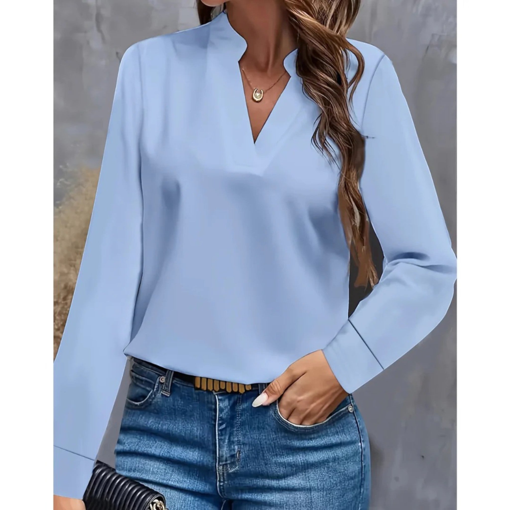 Angela | Casual Blouse Met V-hals | Lange Mouw