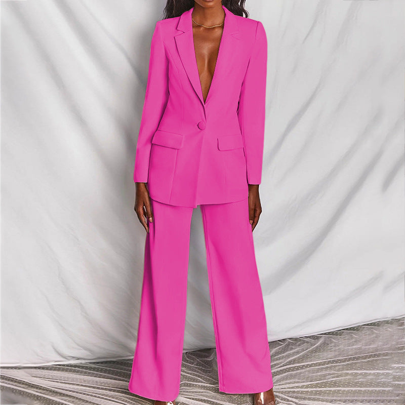 2-delige damespak blazer & broek met wijde pijpen