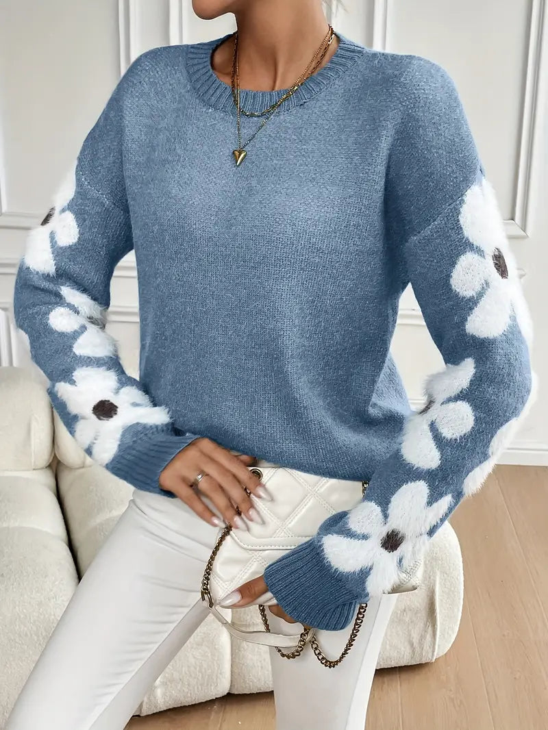 Casual Trui Met Ronde Hals & Lange Mouwen Blauw - OLIVIA
