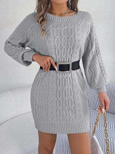 Kabelgebreide Sweater Jurk Met Ronde Hals
