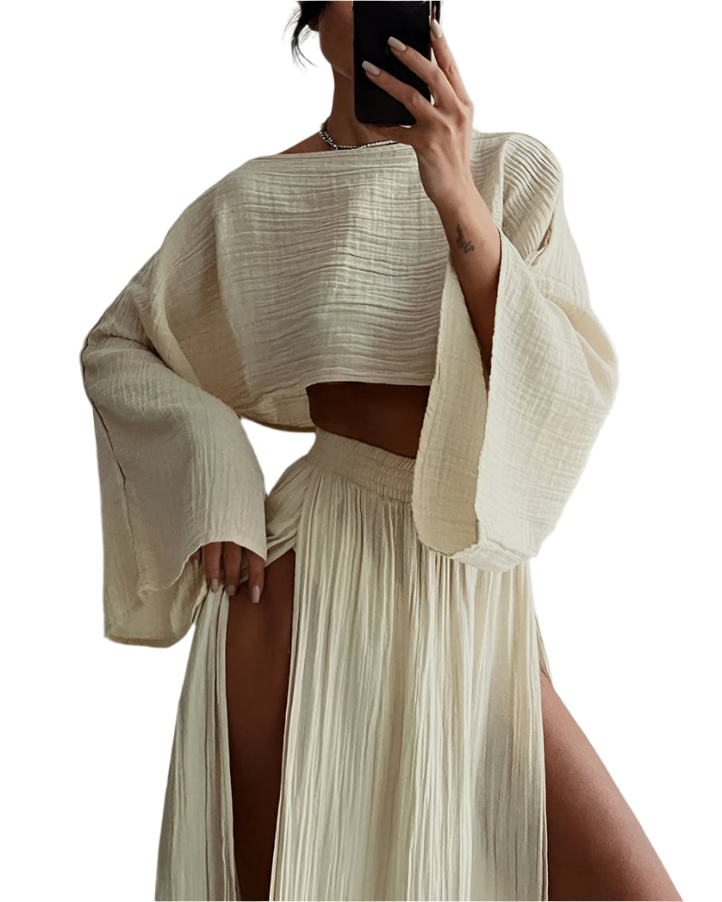 2-Delige Linnen Set Cropped Top & Split Rok