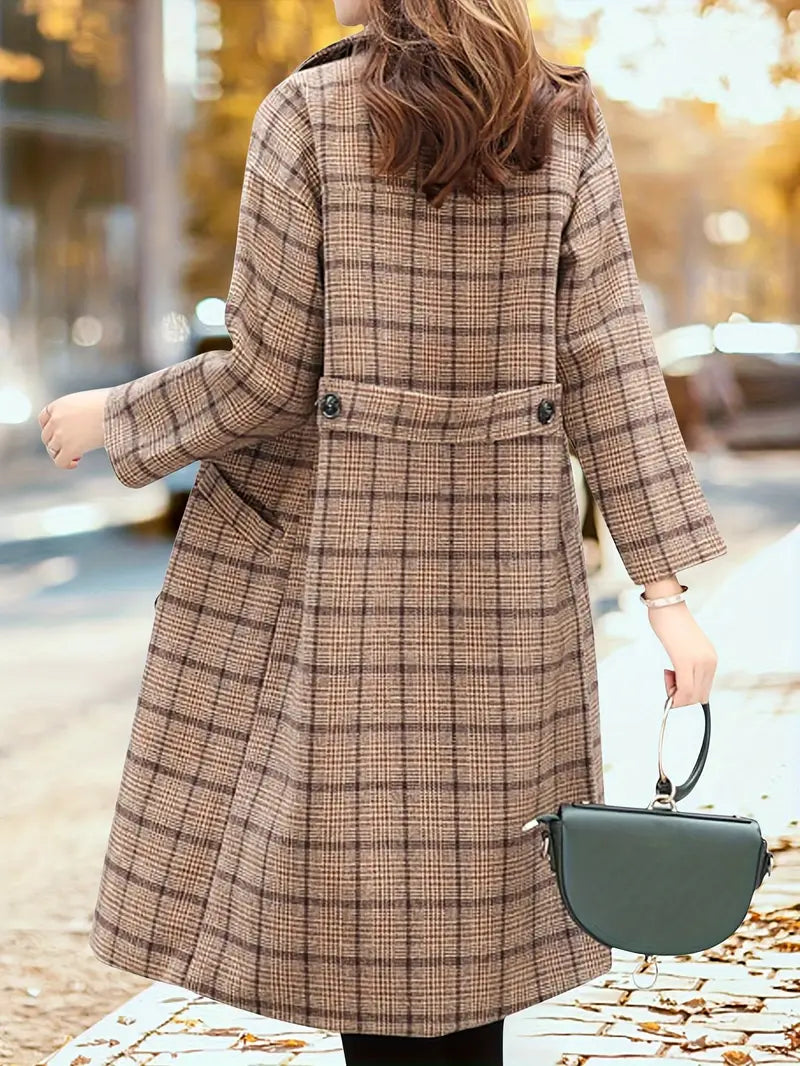 Stijlvolle Lange Geruitte Trenchcoat Jas Voor Dames - Mia