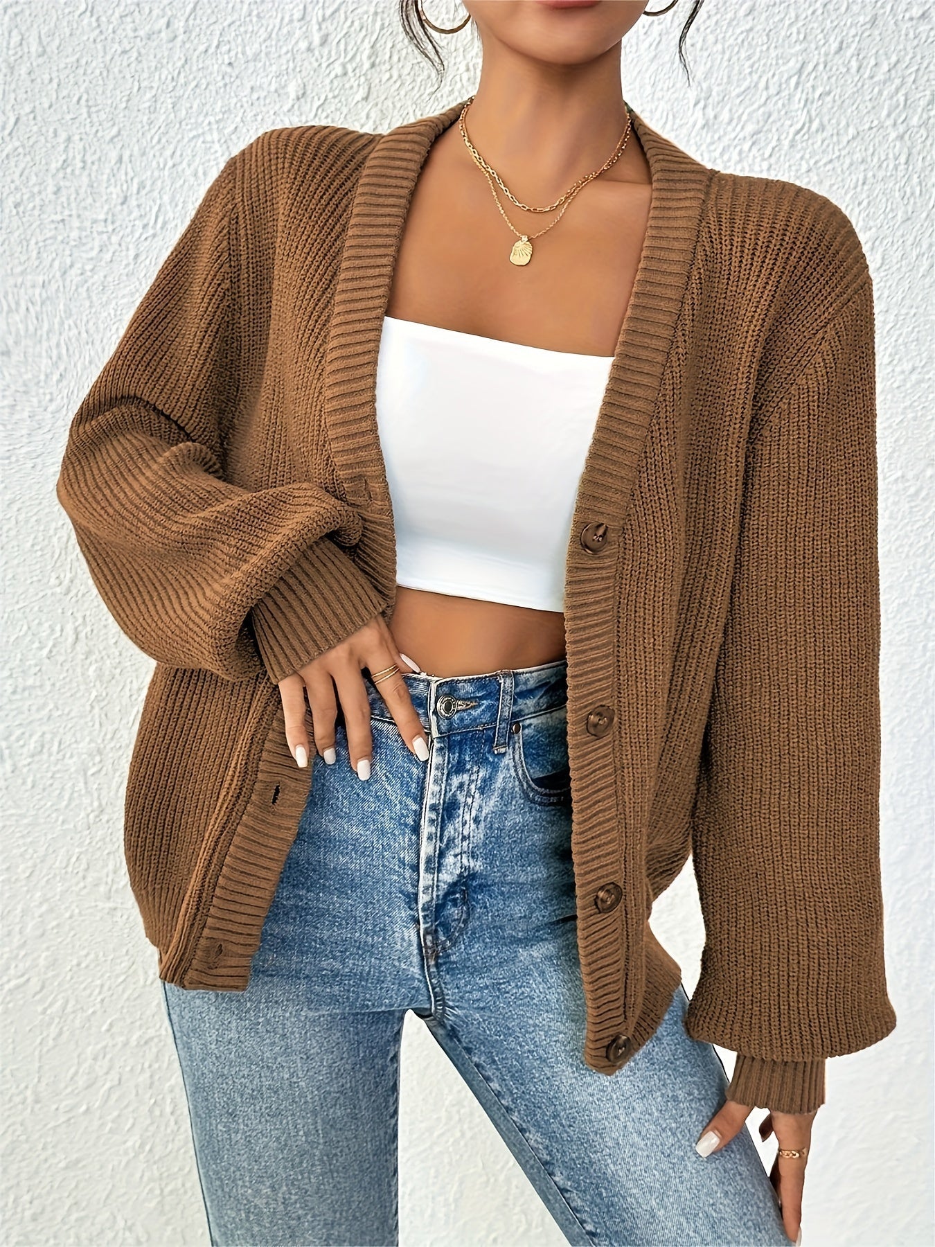 Gebreid Los Cardigan Vest Met Knopen - Verbeek