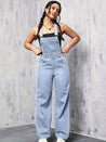 mouwloze denim overall met wijde pijp
