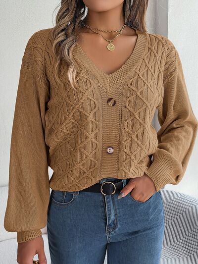 Modieuze Lange Mouwen Cardigan Met V-Hals En Kabelpatroon - Liona