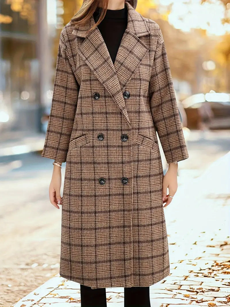 Stijlvolle Lange Geruitte Trenchcoat Jas Voor Dames - Mia