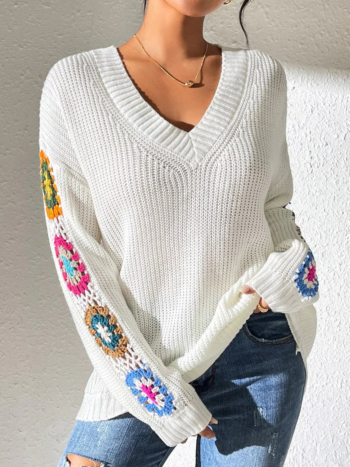Trendy Gebreide Sweater Met V-hals