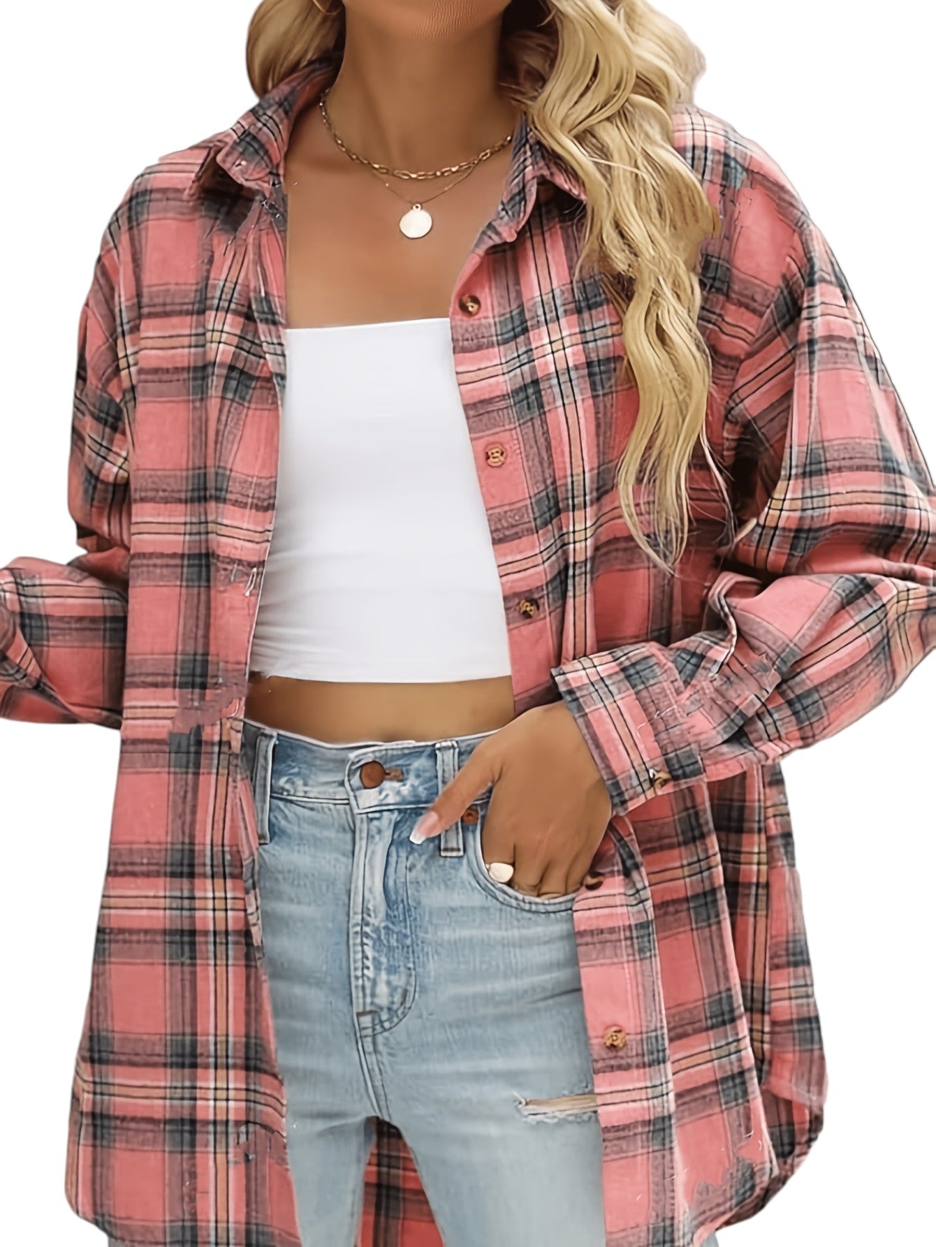 Geruite Dames Blouse Met Lange Mouwen