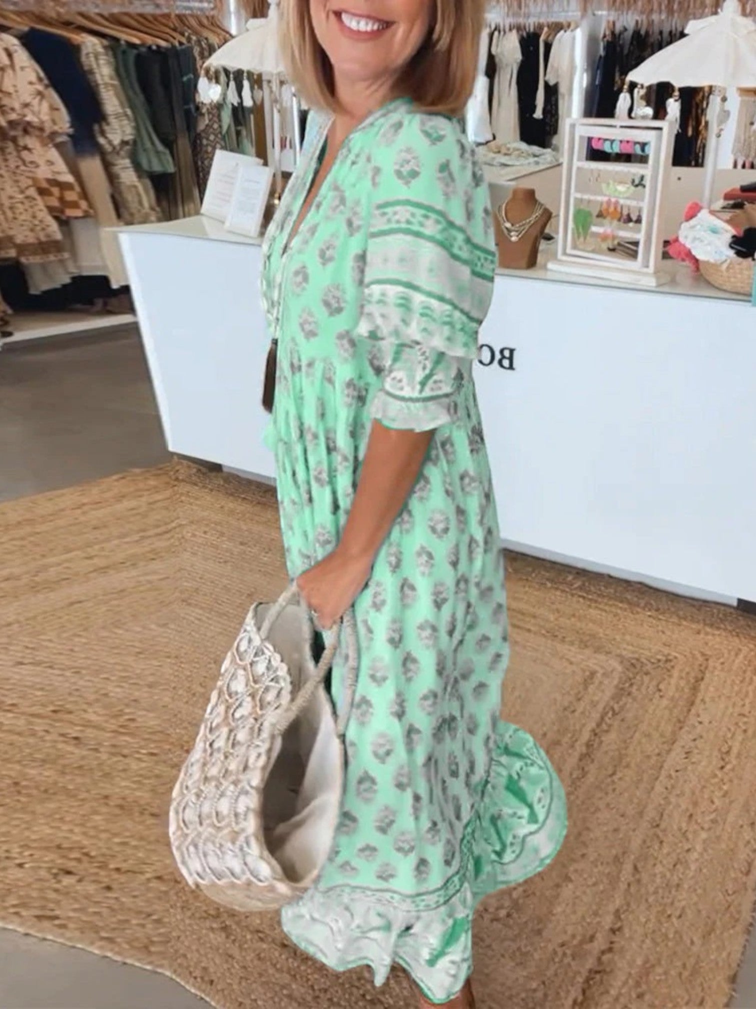 Angela | Zomerse Maxi Strandjurk Met V-hals