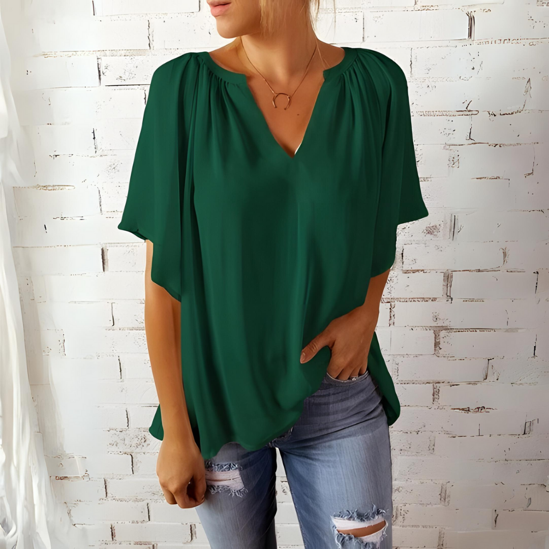 Comfortabele Zomerse Dames Blouse Met V-Hals
