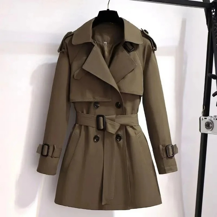 Manoa - Slim Korte Trenchcoat Dames lange jas damesjas met knopen riem 