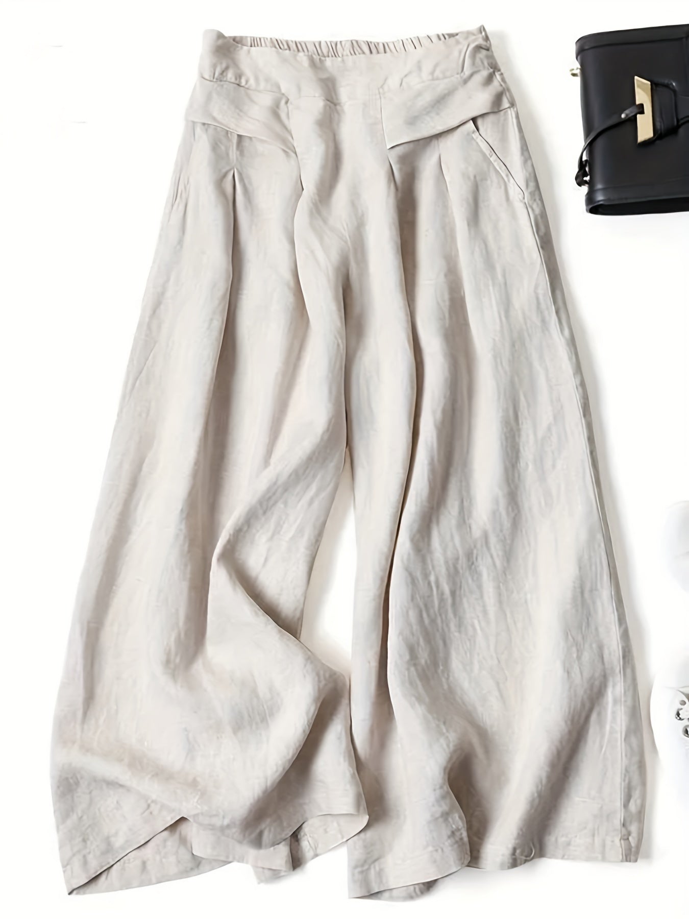 Linnen Broek Met Stretch en Wijde Pijpen