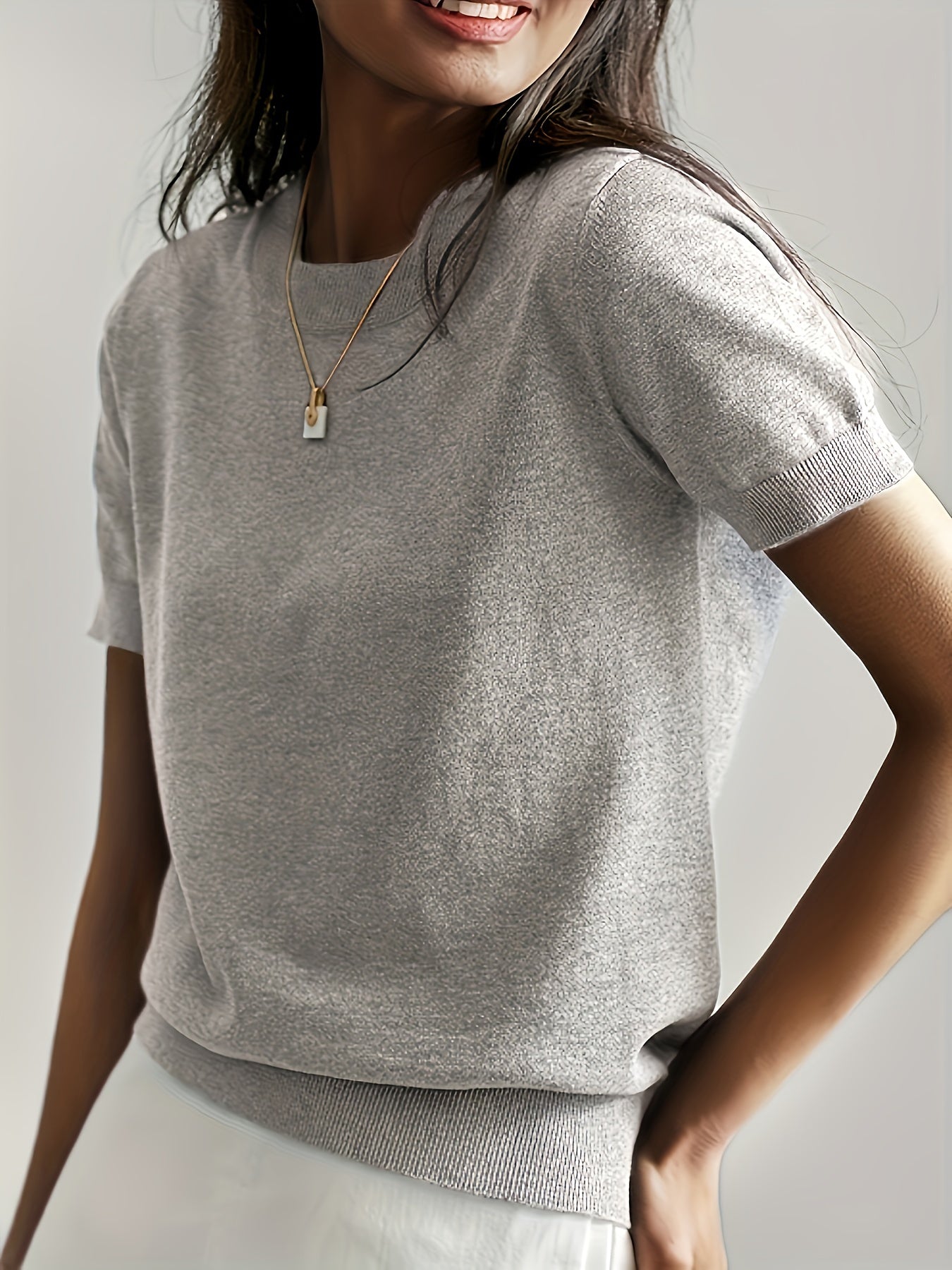 Casual Gebreid Shirt Met Korte Mouwen
