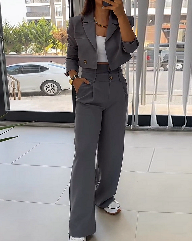 Chique 2-Delige Set Korte Blazer Met Bijpassende Broek