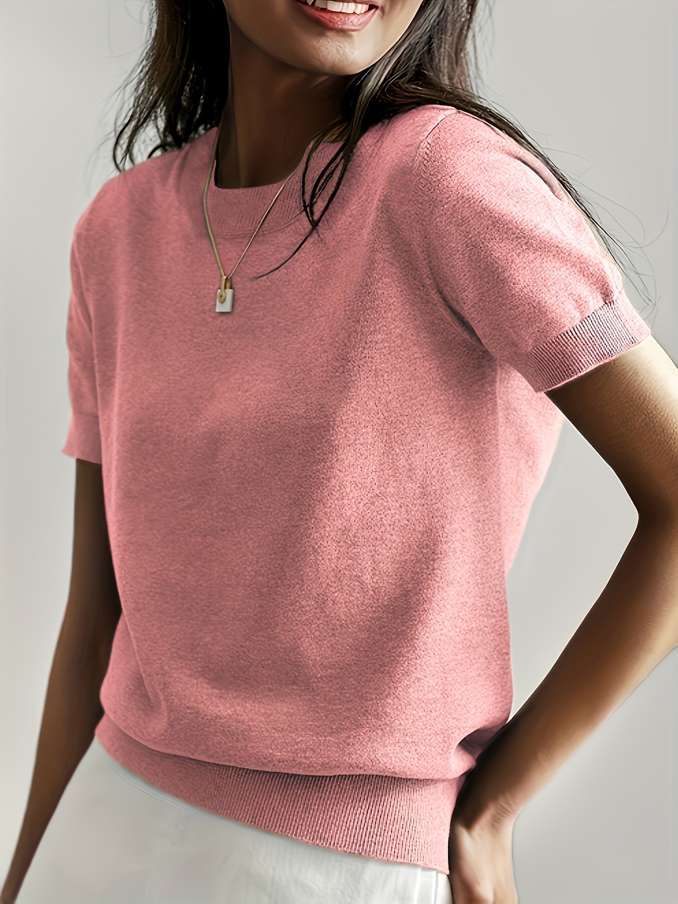 Casual Gebreid Shirt Met Korte Mouwen