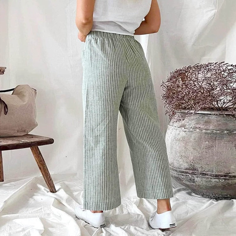 Gestreepte Linnen Dames Broek