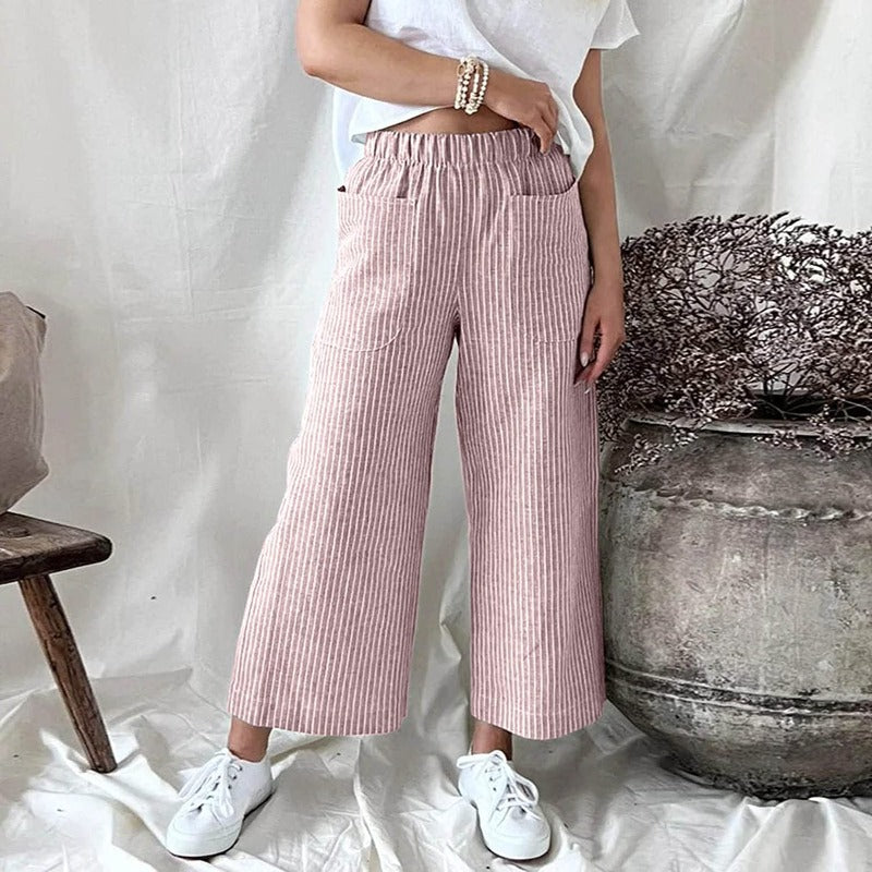 Gestreepte Linnen Dames Broek