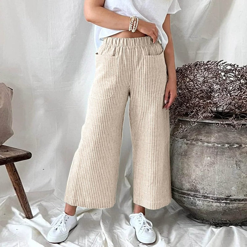 Gestreepte Linnen Dames Broek