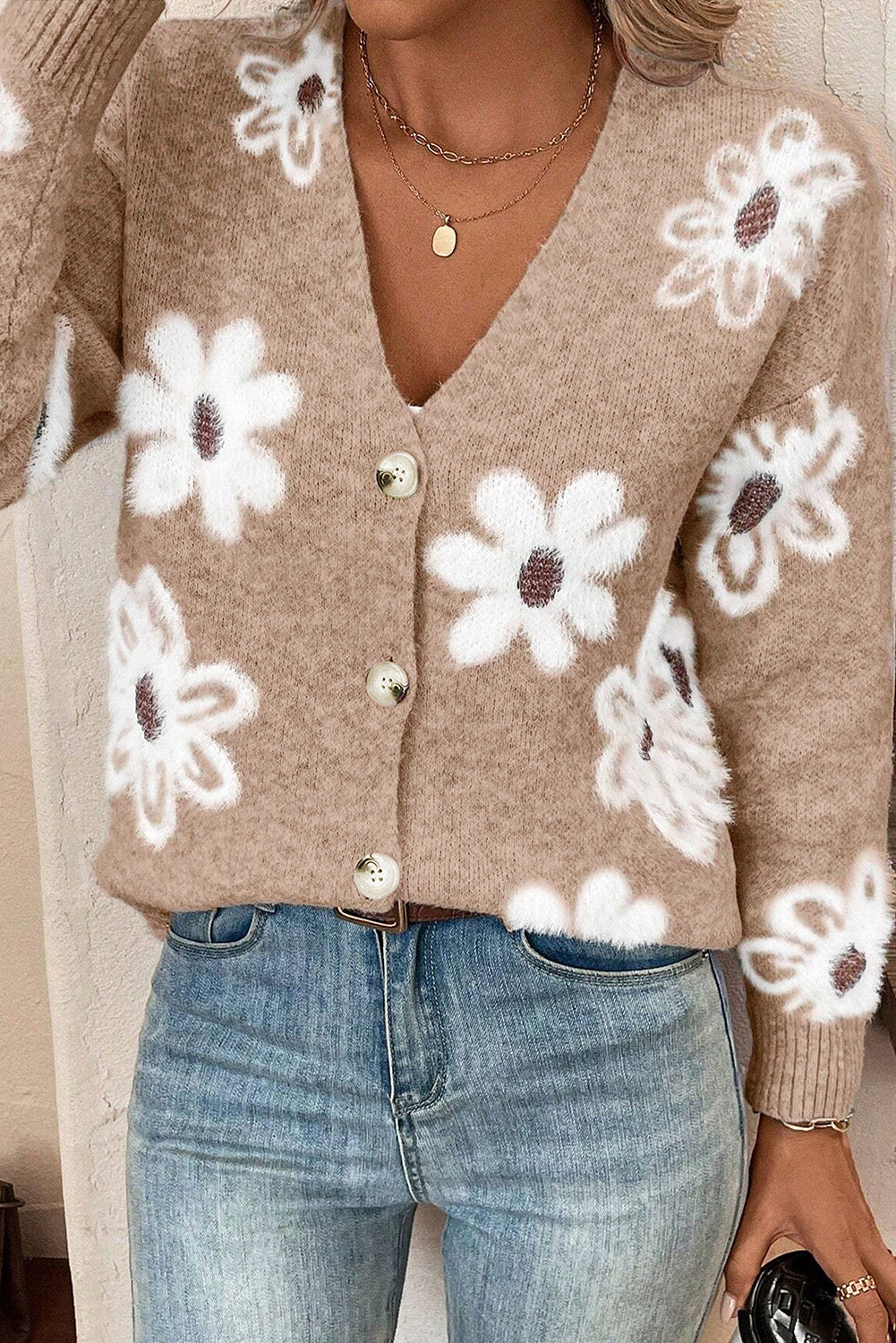 Gebreid Cardigan Vest Met Bloemen - Cindy