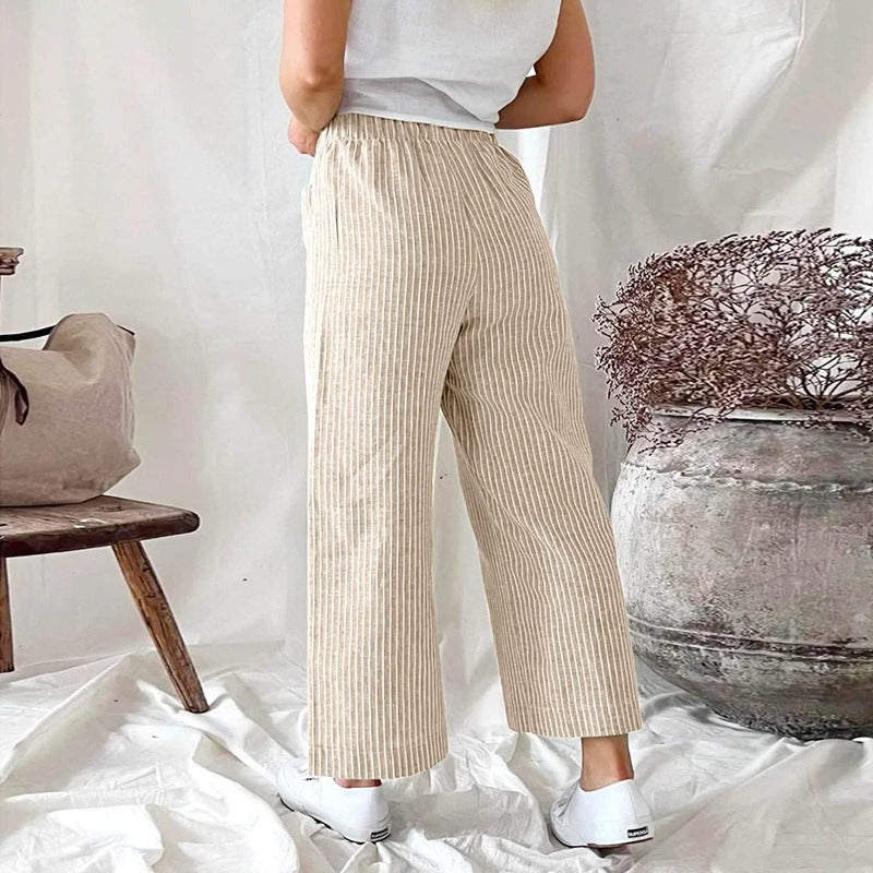 Gestreepte Linnen Dames Broek