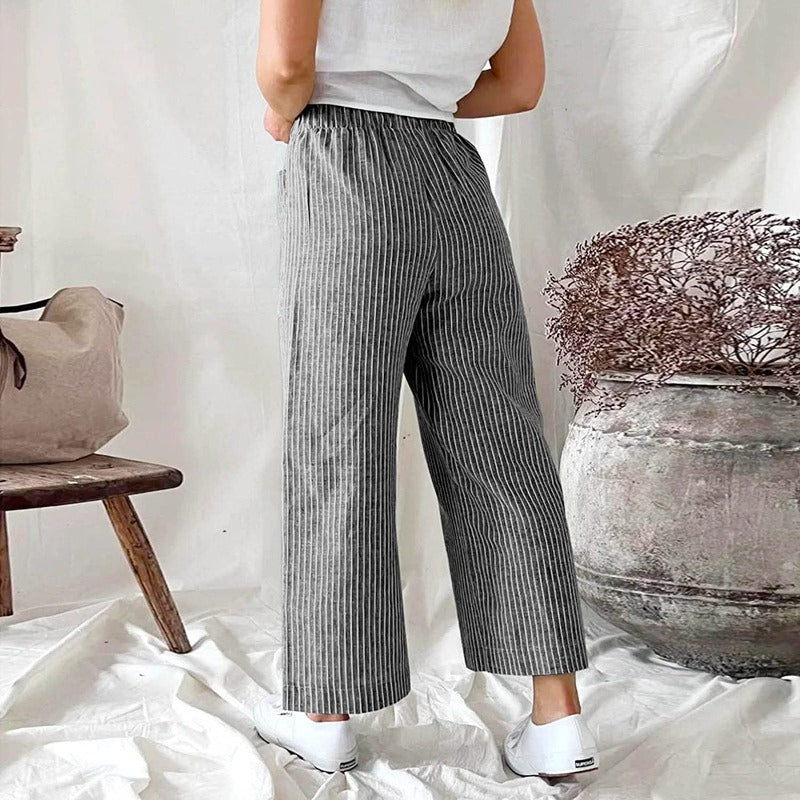 Gestreepte Linnen Dames Broek
