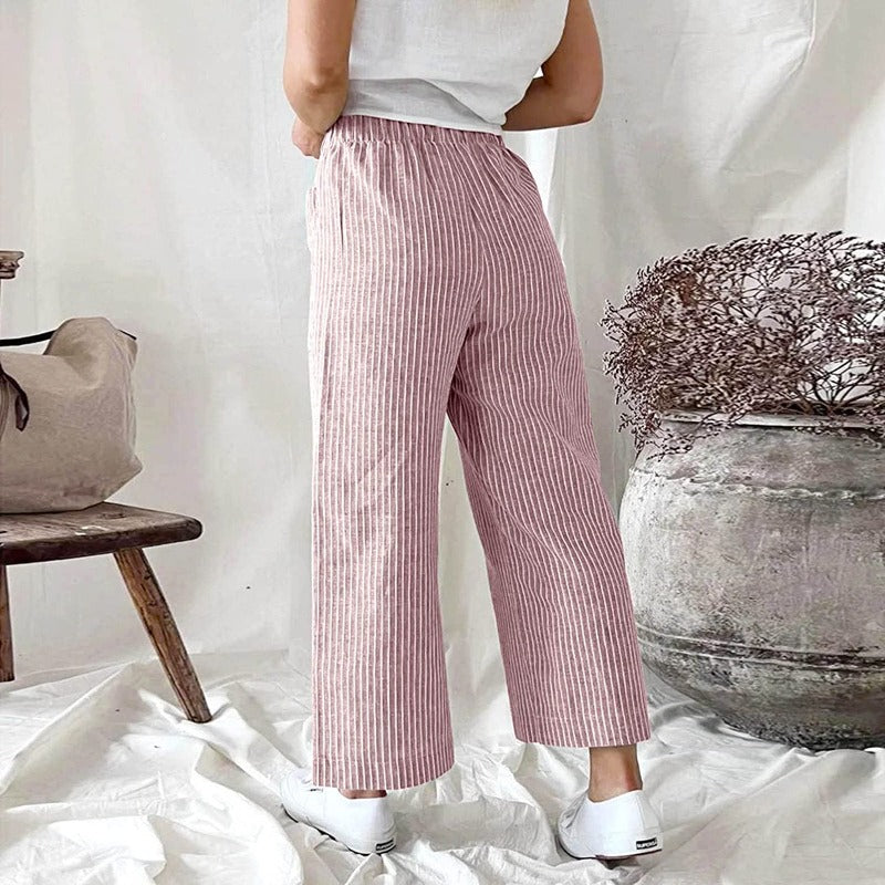 Gestreepte Linnen Dames Broek