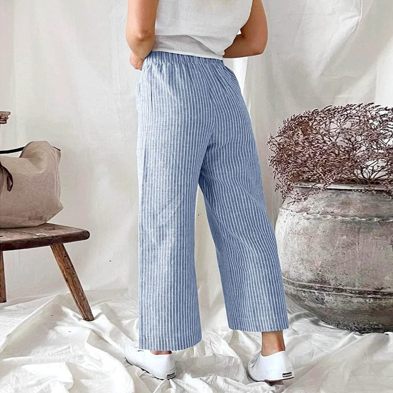 Gestreepte Linnen Dames Broek